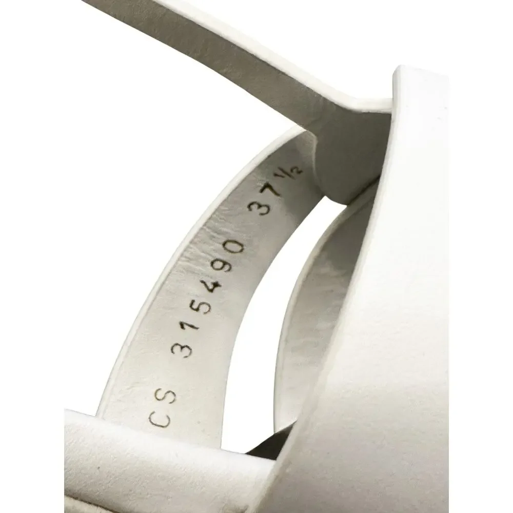 SAINT LAURENT Tribute 75 White Calfskin Platform Heels Sandals Size 37.5 NEW